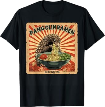 Classic Japanese Art Postage Stamp Noodles Pangolin Ramen T-Shirt
