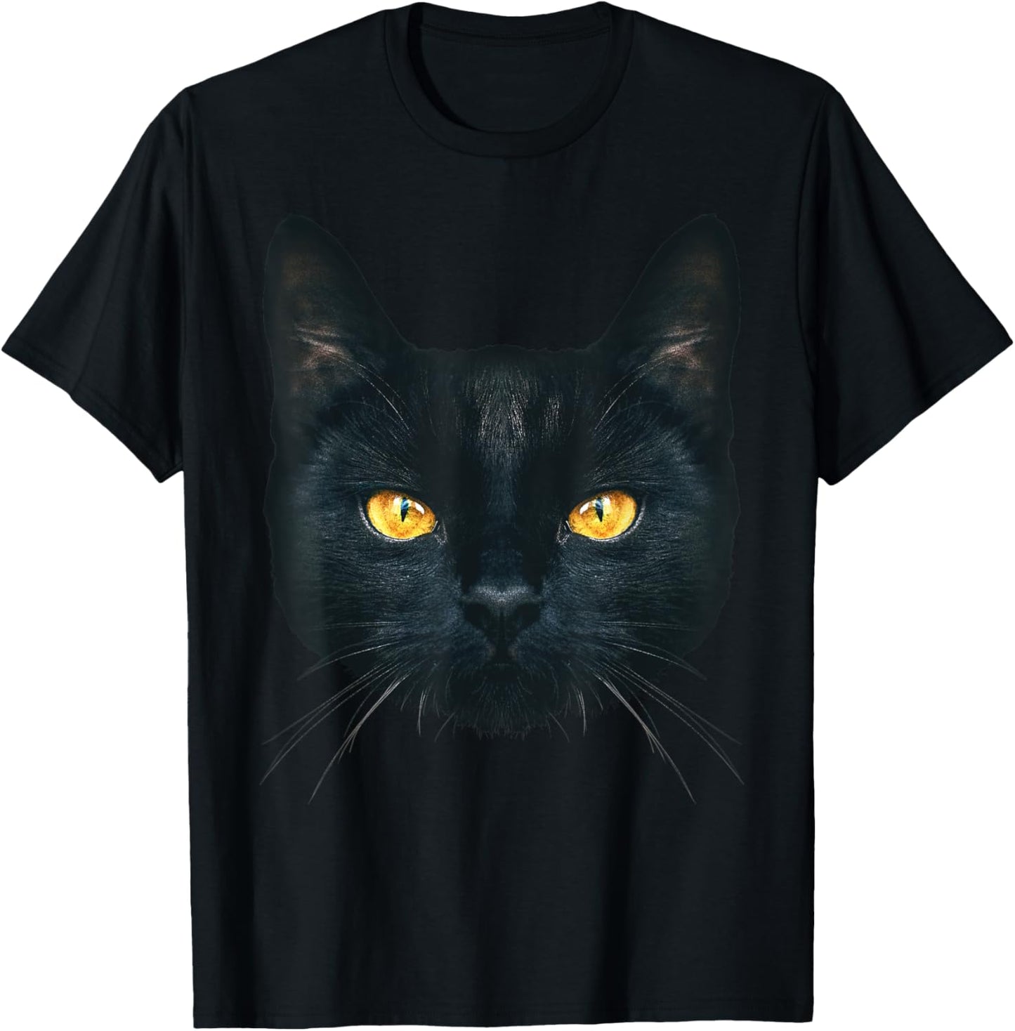 Black Cat Face Yellow Eyes Halloween T-Shirt