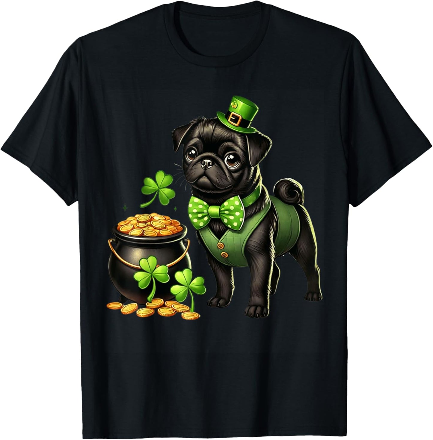 Cute Black Pug Leprechaun St Patricks Day Shamrock Kids Dog T-Shirt