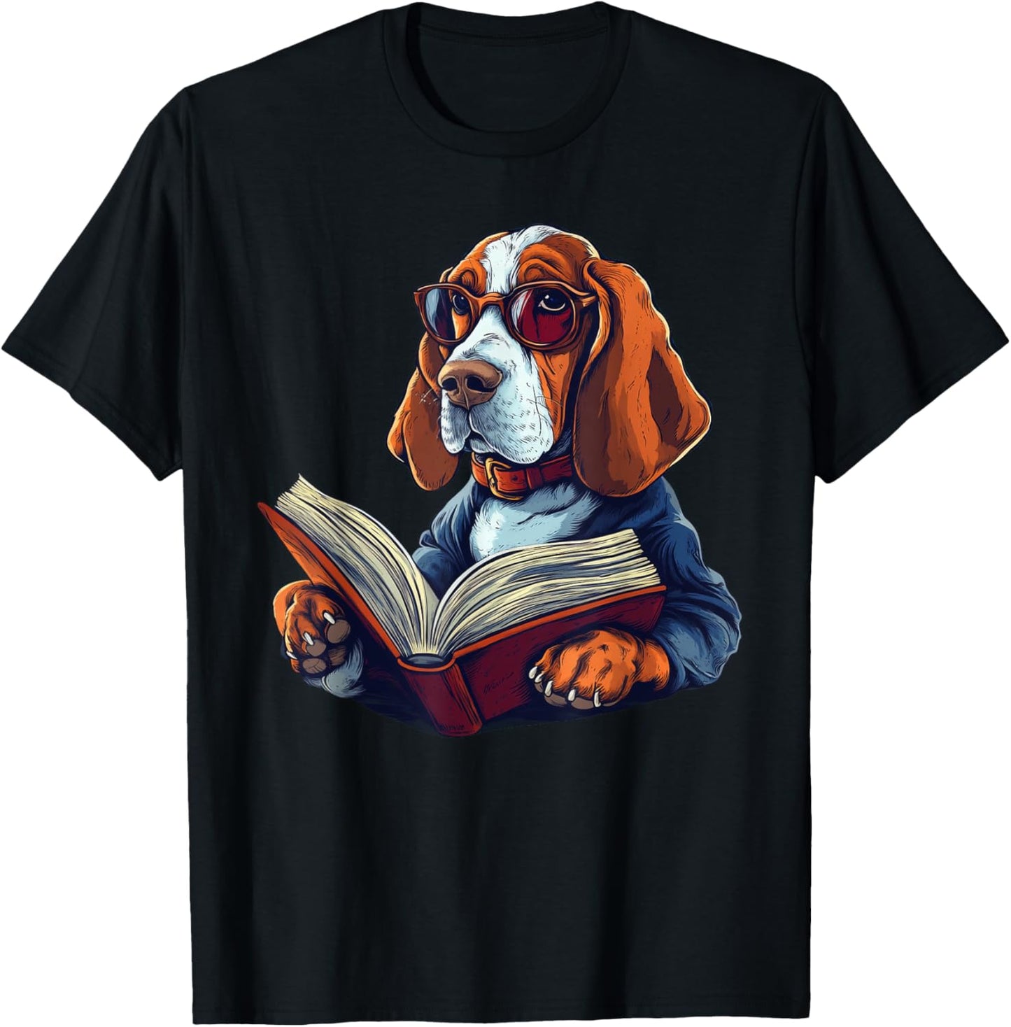 Cute Dog Basset Hound Reading Book T-Shirt