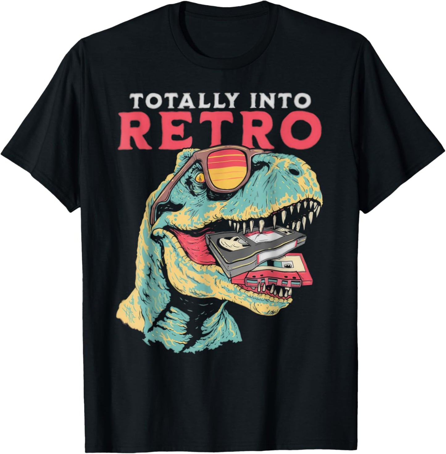 Totally Into Retro Dinosaur T rex VHS Cassette Tape Vintage T-Shirt