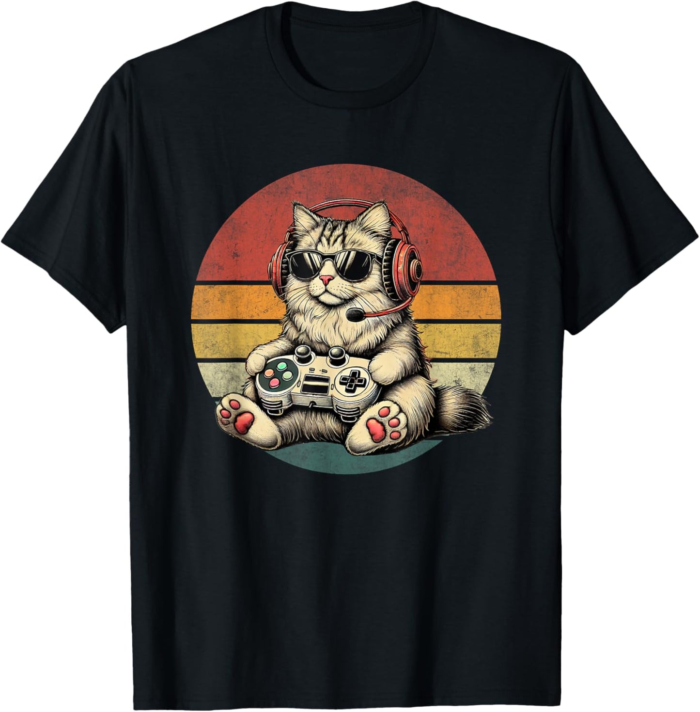Kitten Cat Playing Video Games Vintage Funny Cat Gaming T-Shirt
