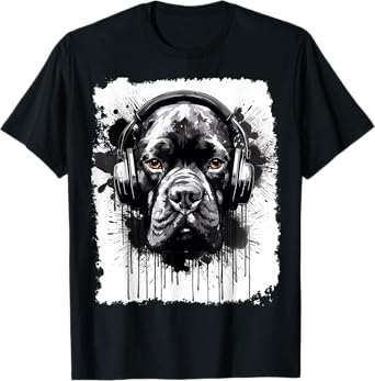 Pop Art Boxer Dog Graffiti Style Headphone Music T-Shirt for Men Women Girls Kids
