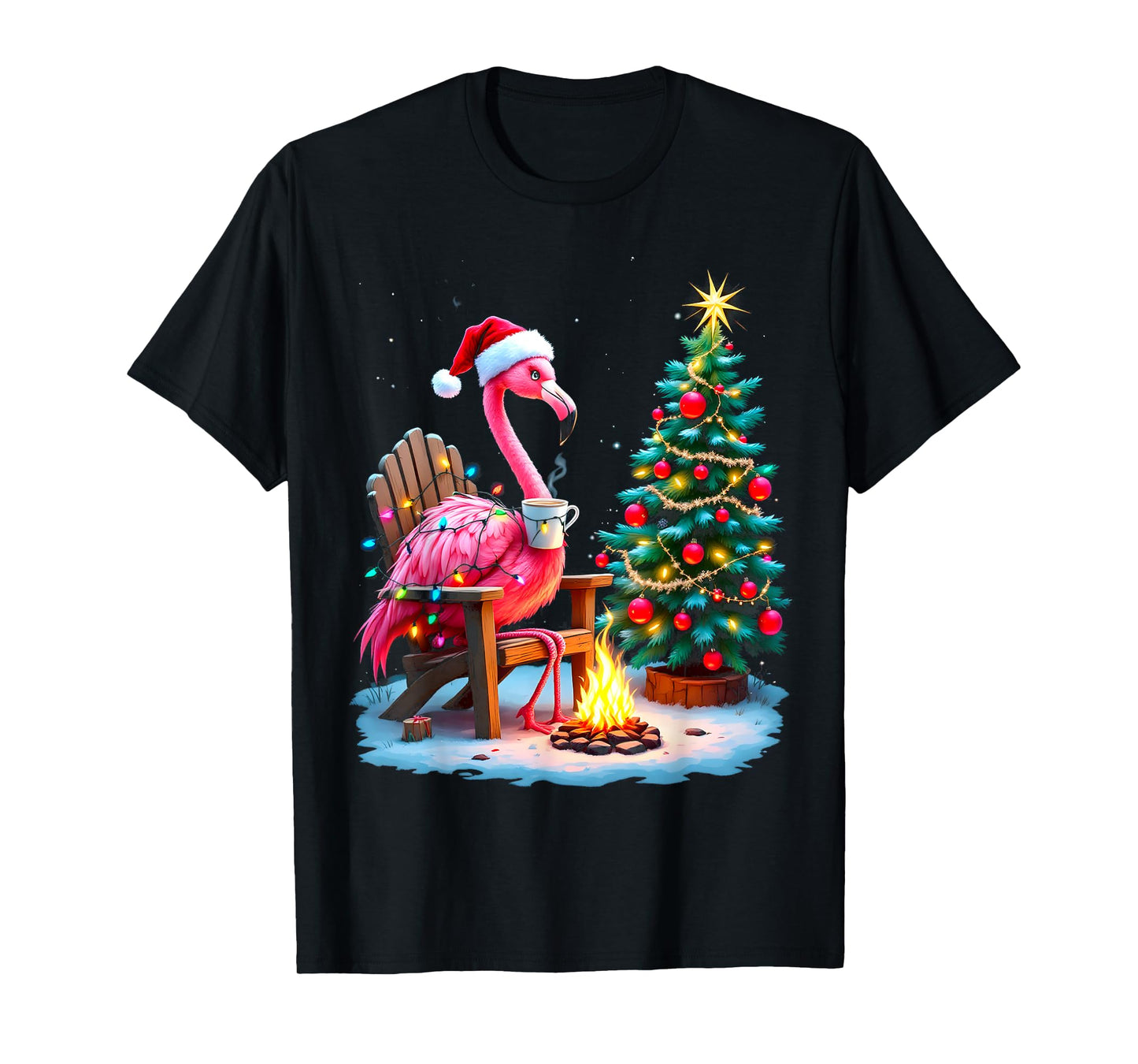 Funny Christmas Flamingo Santa Lights Winter Men Women Kids T-Shirt