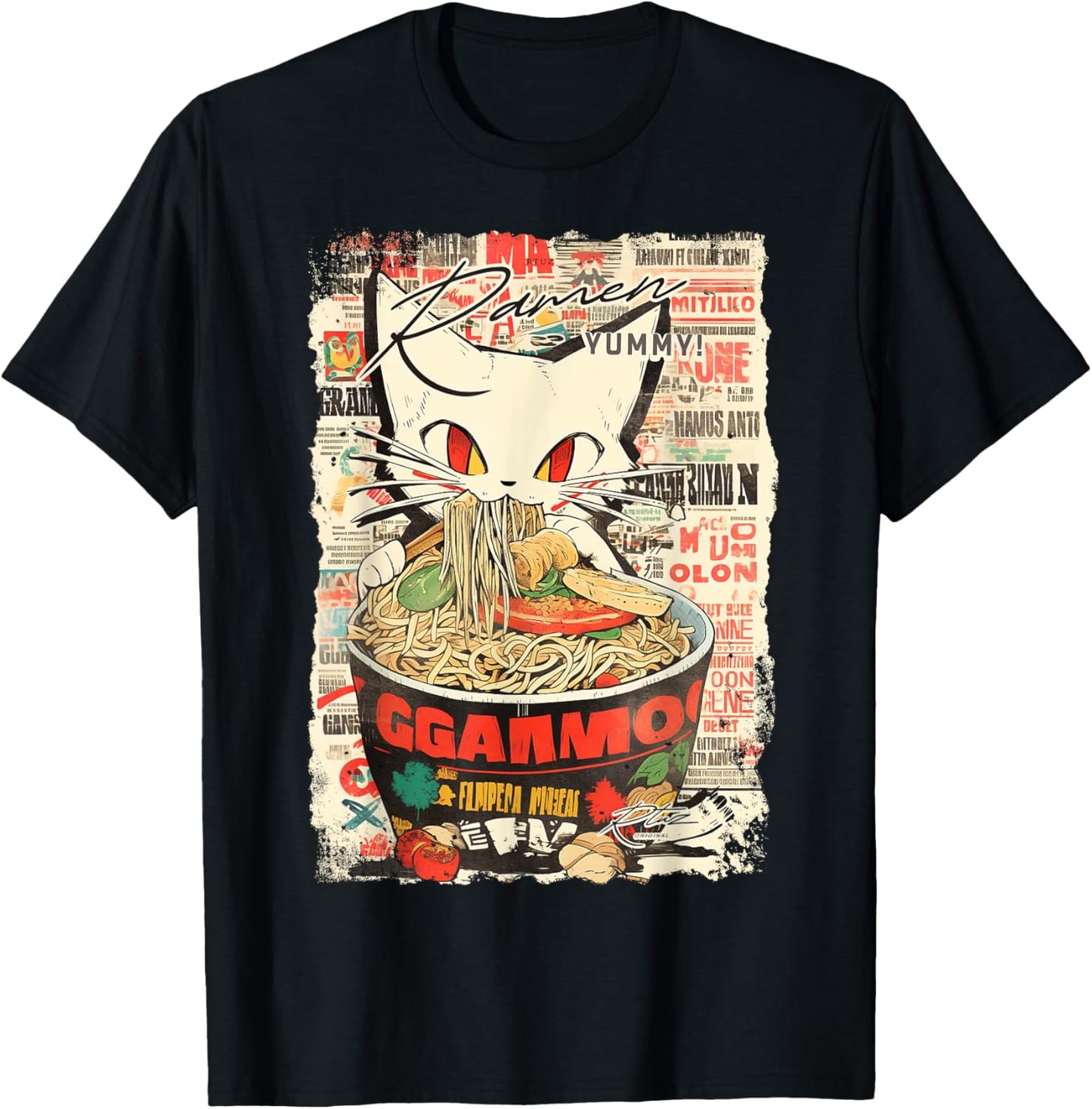Ramen Noodles Cat Japan Y2K Kawaii Retro Cats Manga Anime T-Shirt