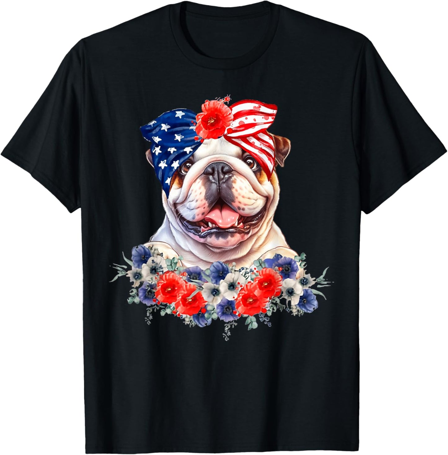 English Bulldog Dog Bandana American Flag 4th Of July T-Shirt