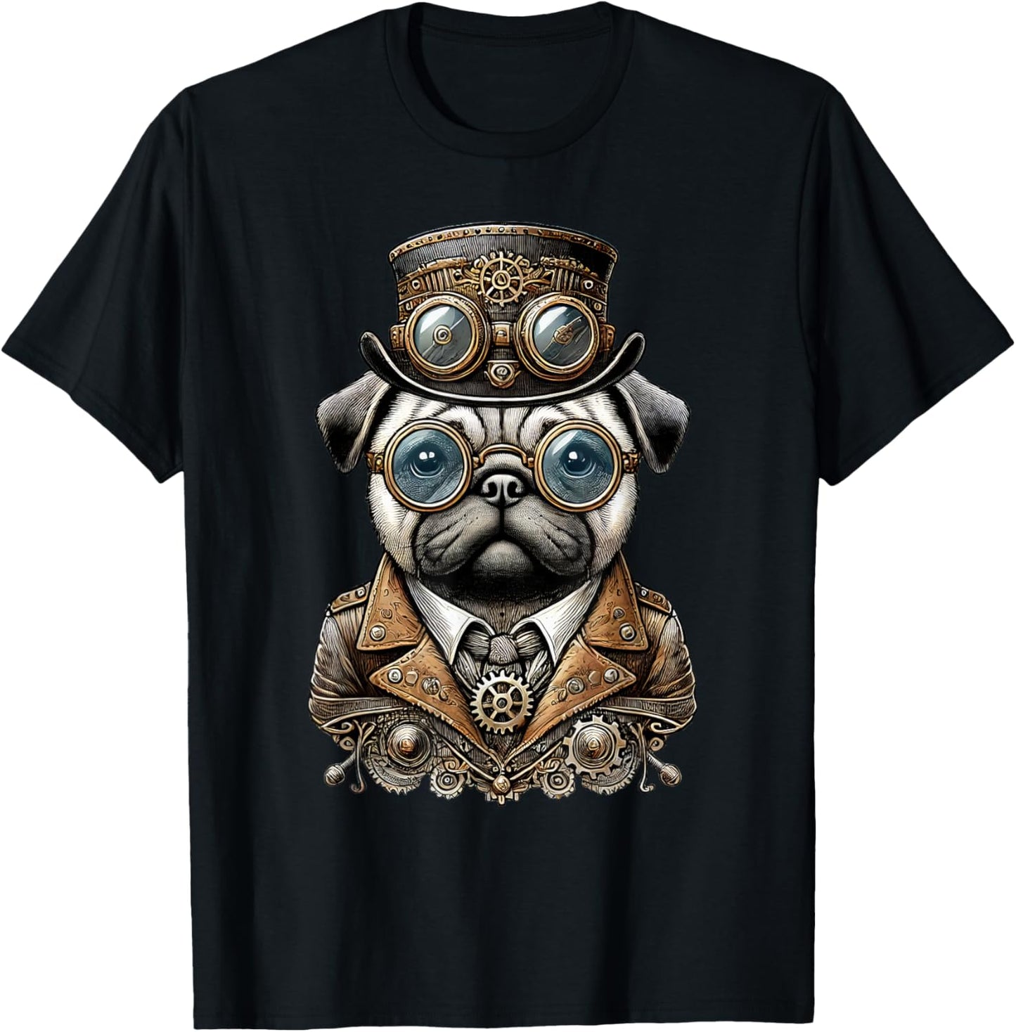 Steampunk Dog Pug Art T-Shirt