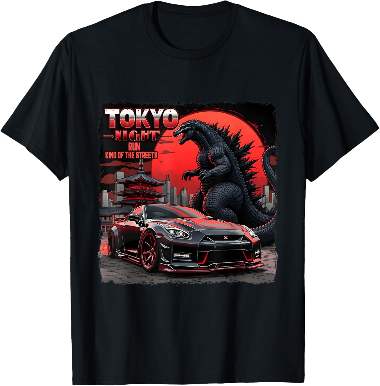 Retro Tokyo Night Run King of the Streets Dinosaur T-Rex T-Shirt