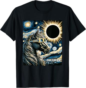 Horses Solar Eclipse Funny Animal Starry Night Adorable Pet T-Shirt