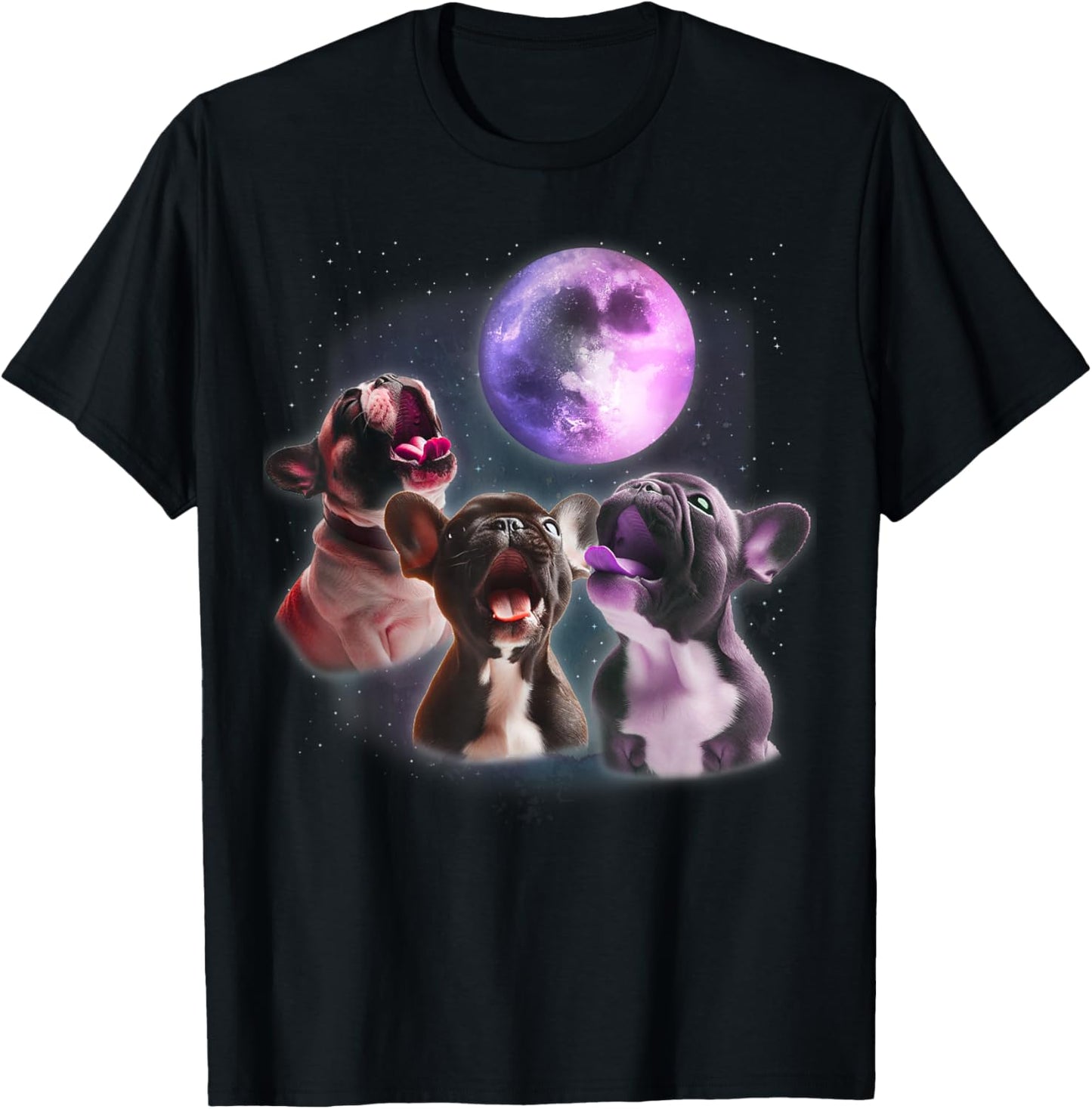 3 French Bulldog Howling At The Moon Funny Frenchie Dog Pet T-Shirt