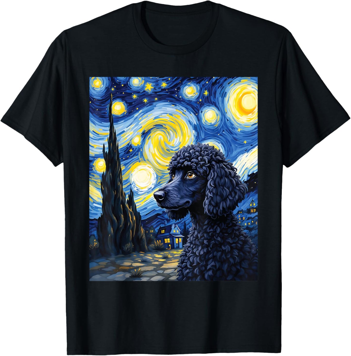 Poodle Puppy Van Gogh Starry Night Style Graphic T-shirt