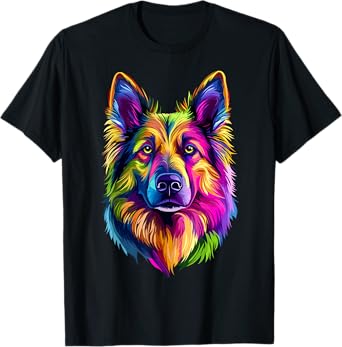 Colorful German Shepherd Face Cute GSD Lover Men Women Black T-Shirt