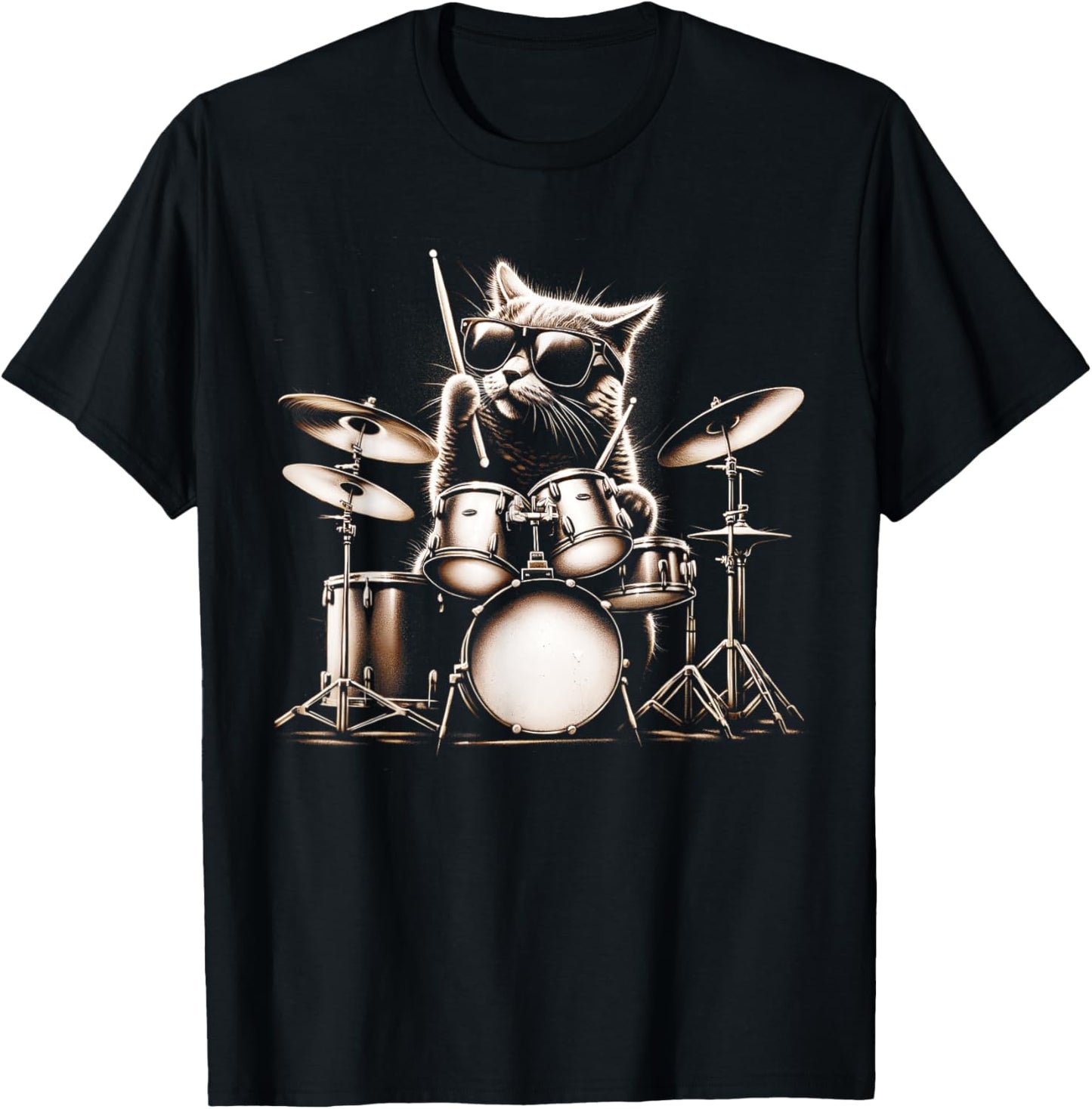 Kitten Rock Band Funny Kitty Drummer Cat Playing Drums T-Shirt