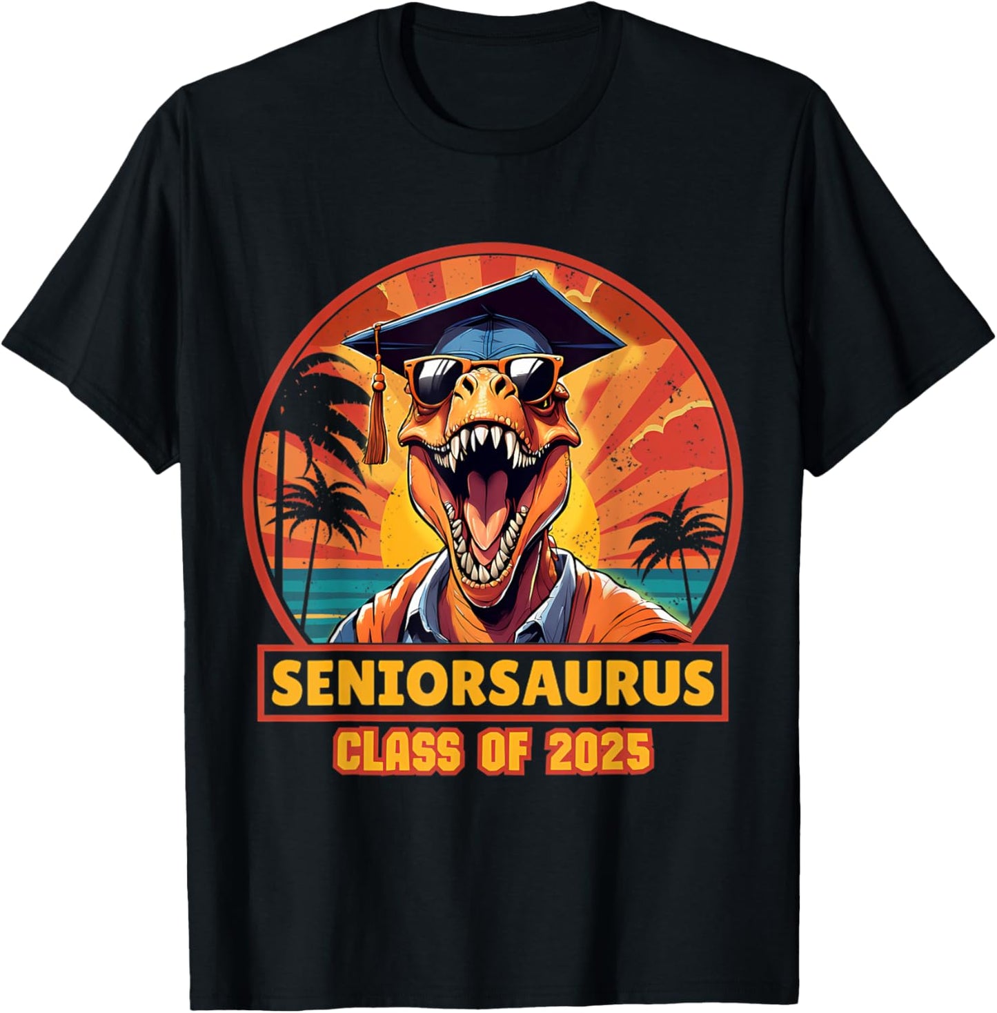 Seniorsaurus Senior Class Of 2025 Funny Dinosaur Graduation T-Shirt