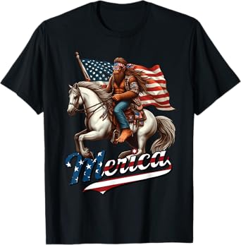 Funny Bigfoot Merica USA Mullet Bandana Horse Riding T-Shirt