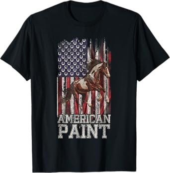 Vintage US Flag American Paint Horse Lover, Horseback Riding T-Shirt