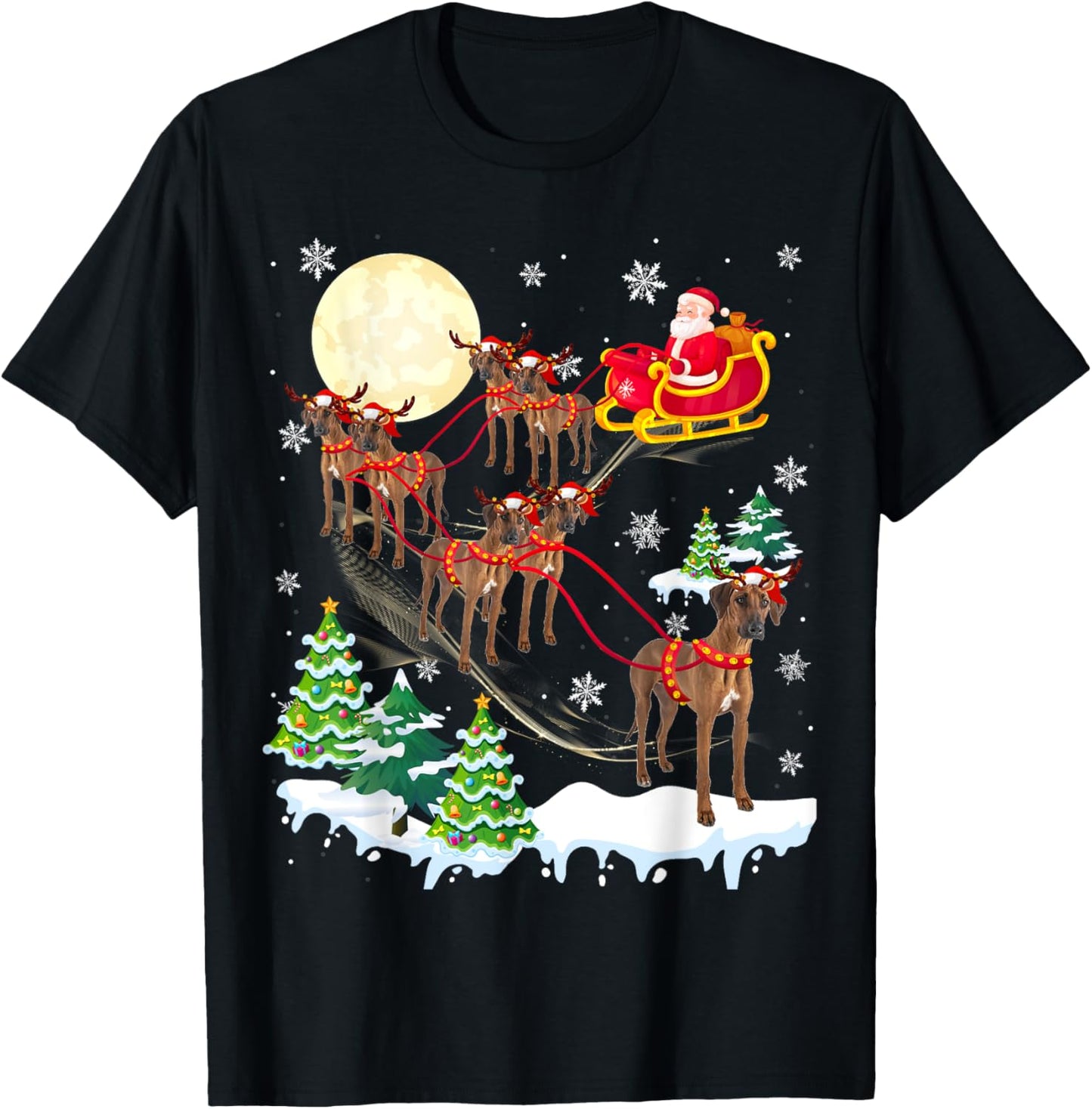 Rhodesian Ridgeback Reindeer Christmas Dog Riding Santa T-Shirt