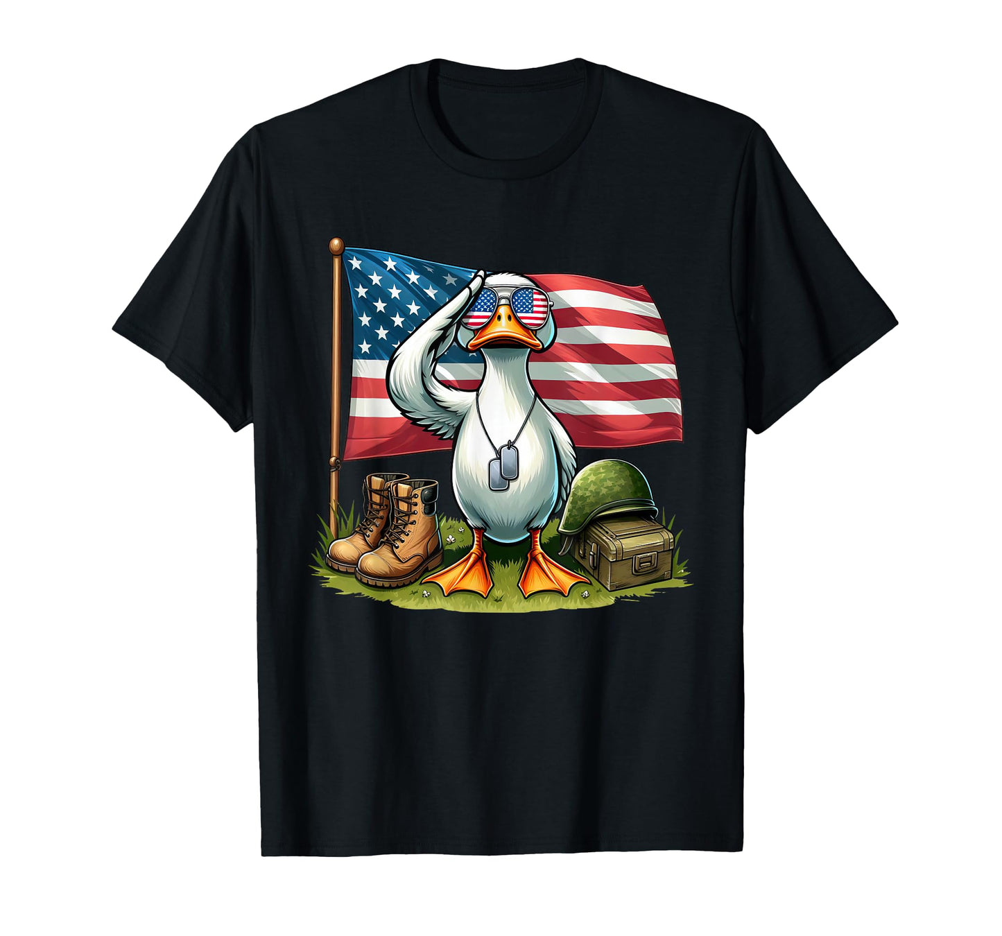 Salute Duck American USA Flag Memorial Day 4th of July Women Kids Men T-Shirt