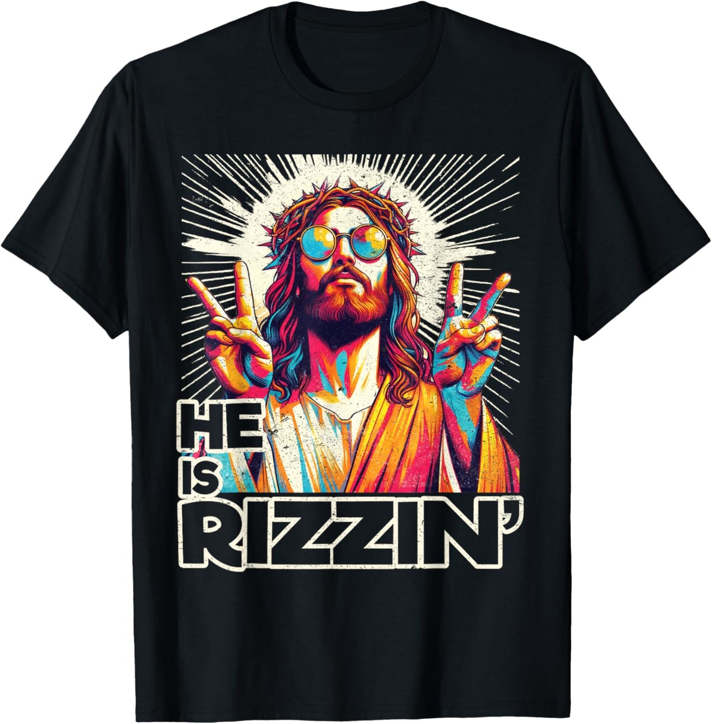 Retro He Is Rizzin Funny Jesus Has Rizzen Easter Christian T-Shirt
