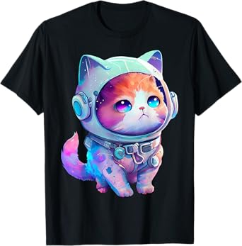 Funny Space Cat Gifts Men Women Kids Space Astronaut Cat T-Shirt