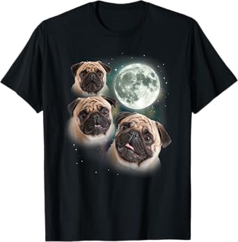Funny Pug Shirt | 3 Pug Moon Dog Lovers Three Space Canines Men Women Kids T-Shirt