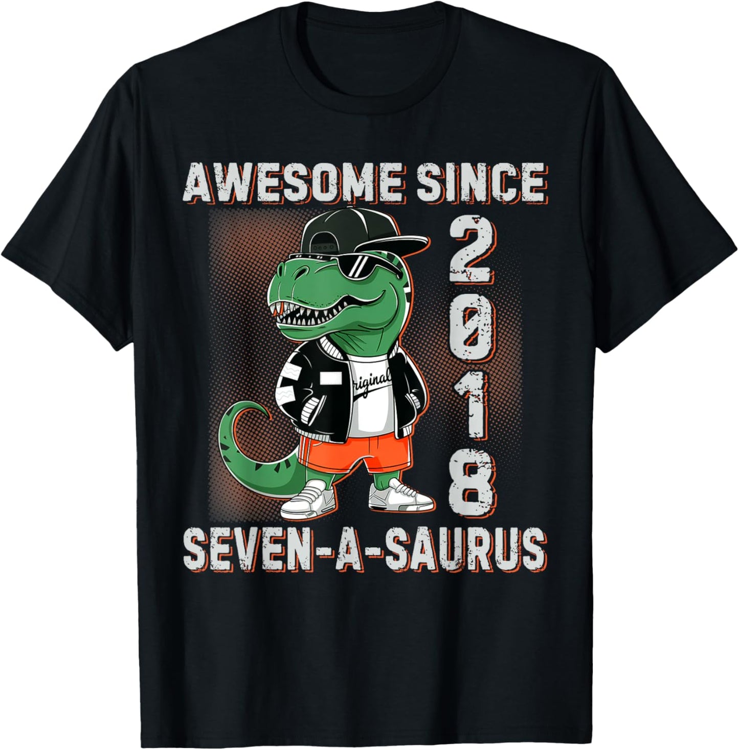 Dinosaur 7th Birthday 7 Year Old Trex A Saurus Boy Girl Kids T-Shirt