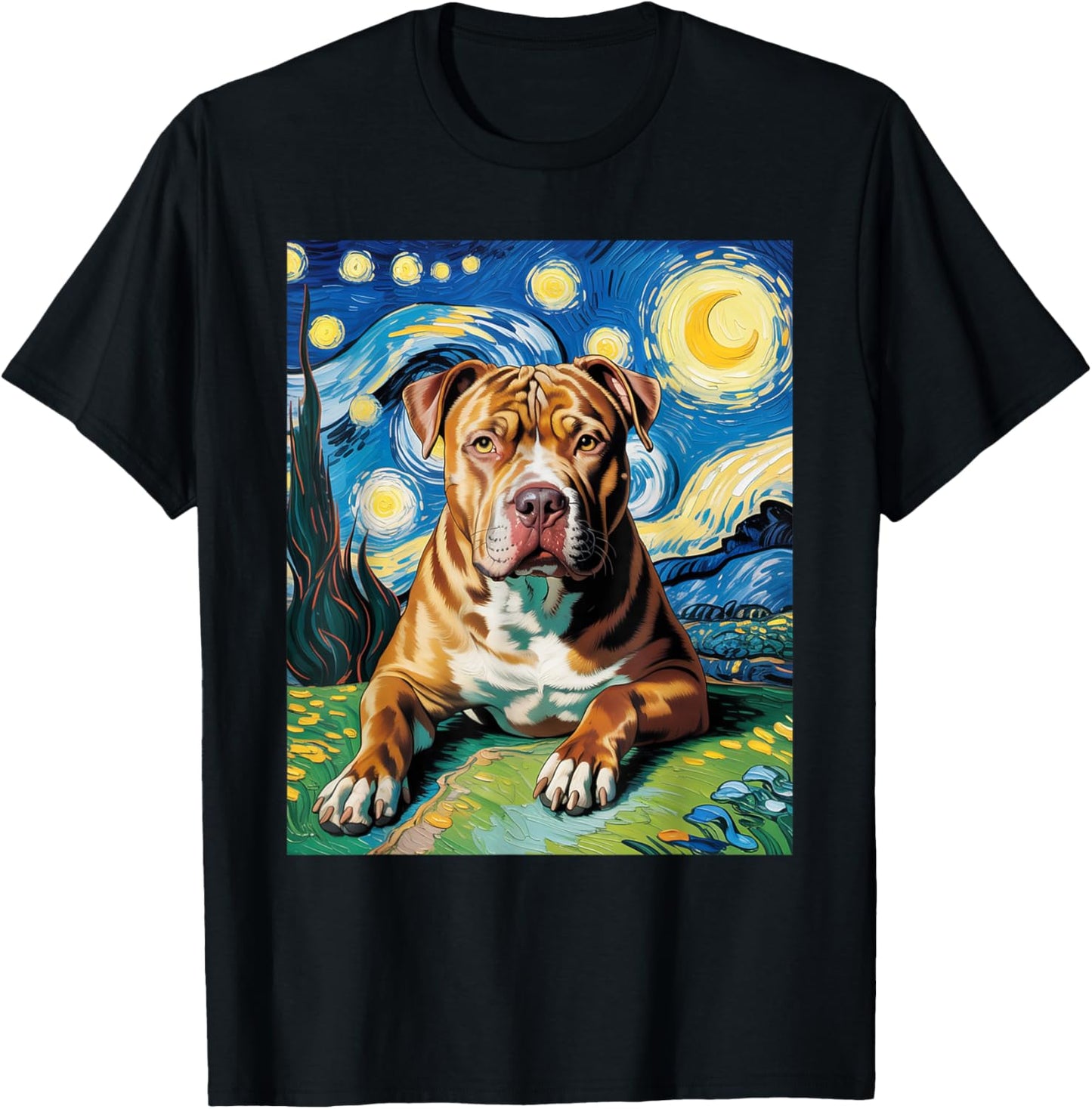 Pitbull Dog Pit Bull Pittie - Van Gogh Style - Starry Night T-Shirt