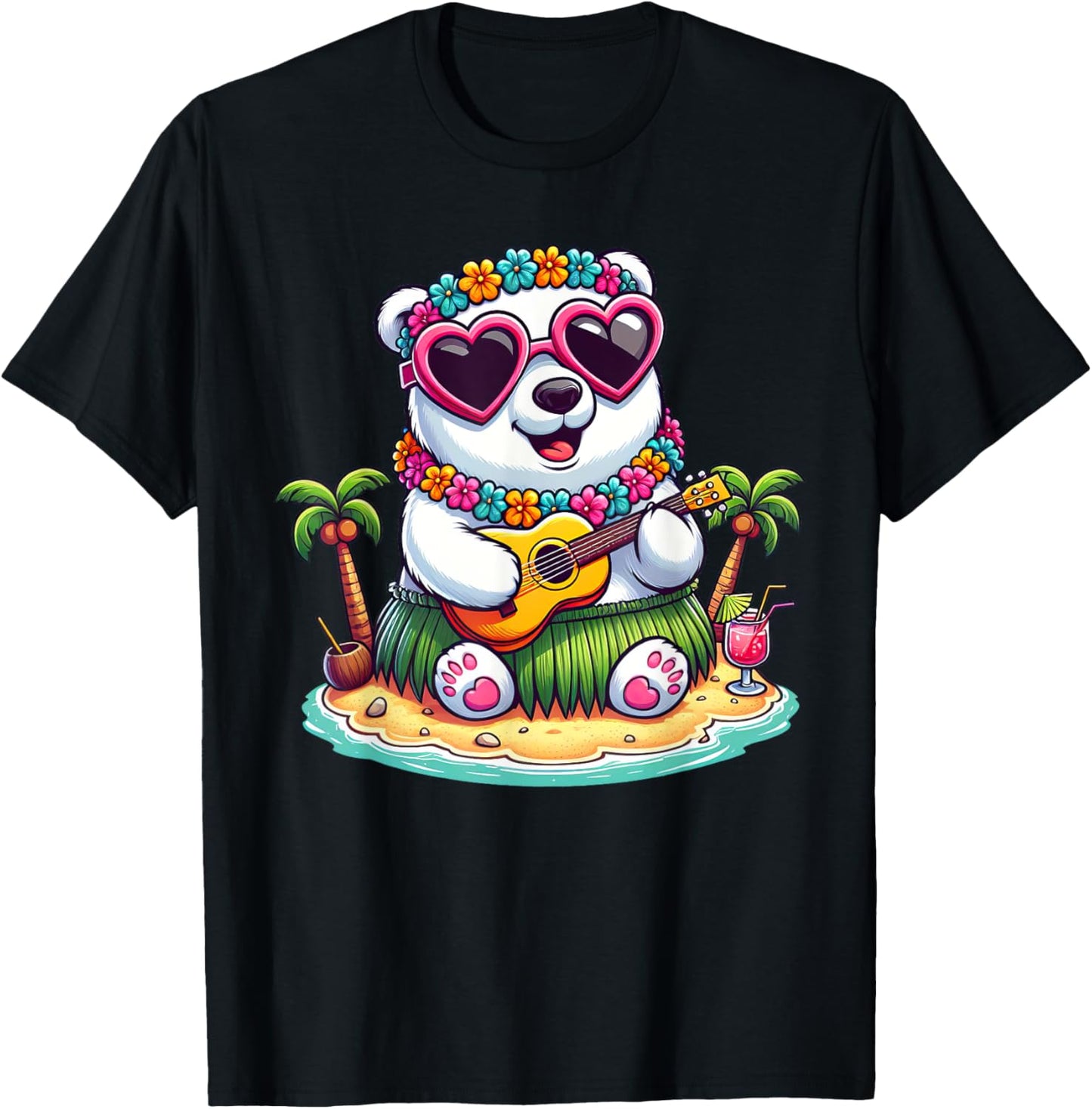 Polar Bear Hawaiian Costume Kids Summer Vacation Polar Bear T-Shirt