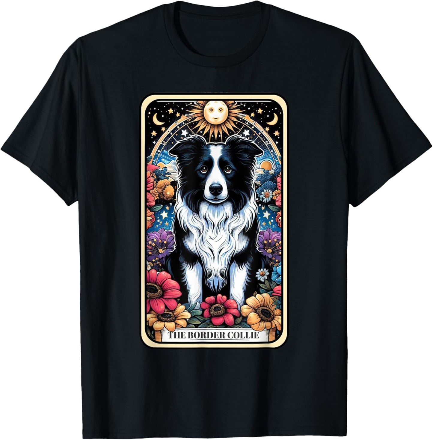 Border Collie Dog Tarot Card Floral Star Moon T-Shirt