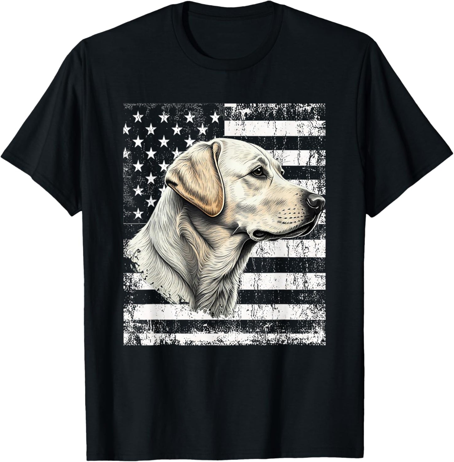 Patriotic Usa Flag Yellow Labrador Distressed Retro Design T-shirt