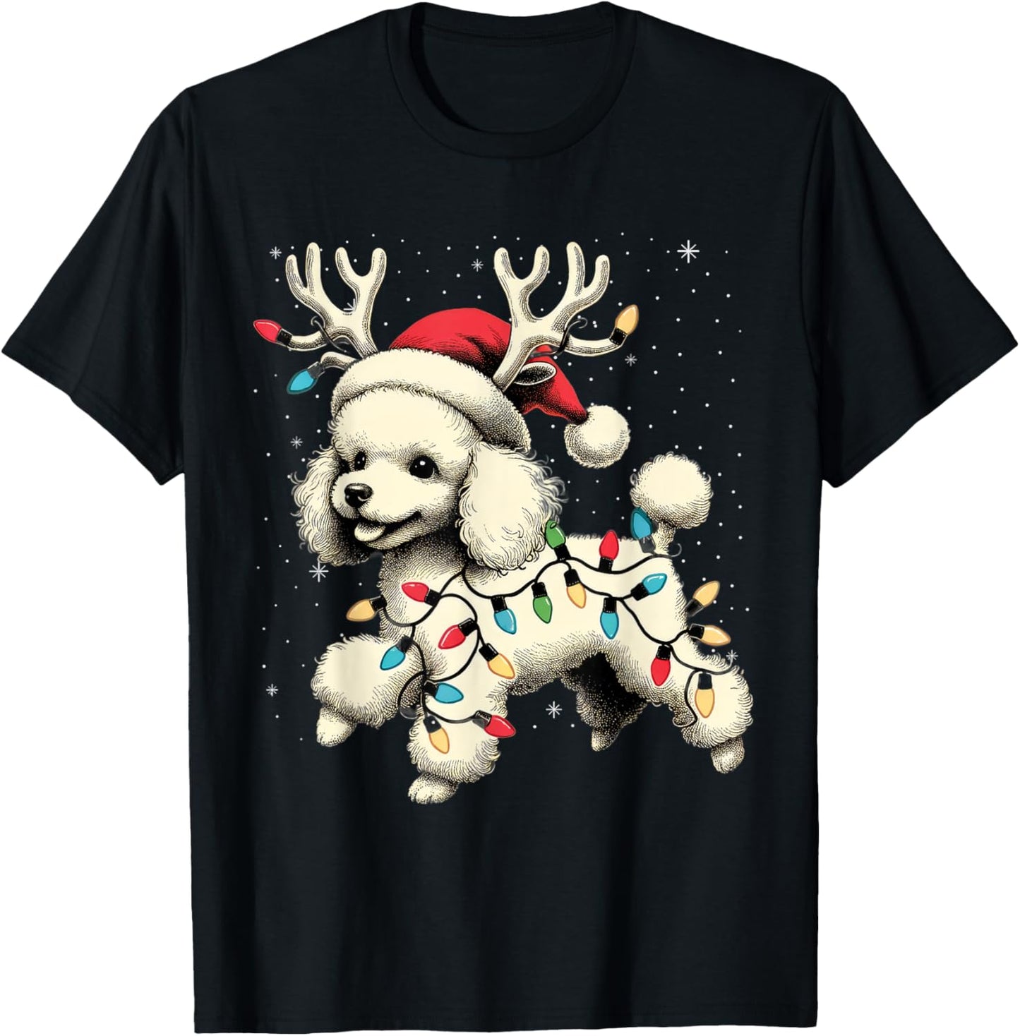 Poodle Santa Christmas Tree Lights, Funny Ugly Pajama Women T-Shirt