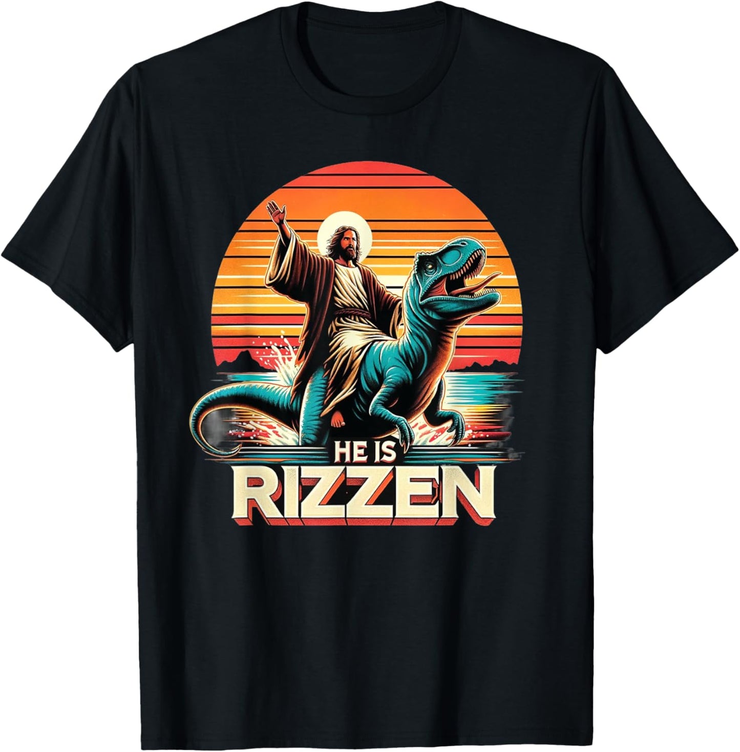 He Is Rizzen Jesus Retro Christian Dinosaur T-Shirt