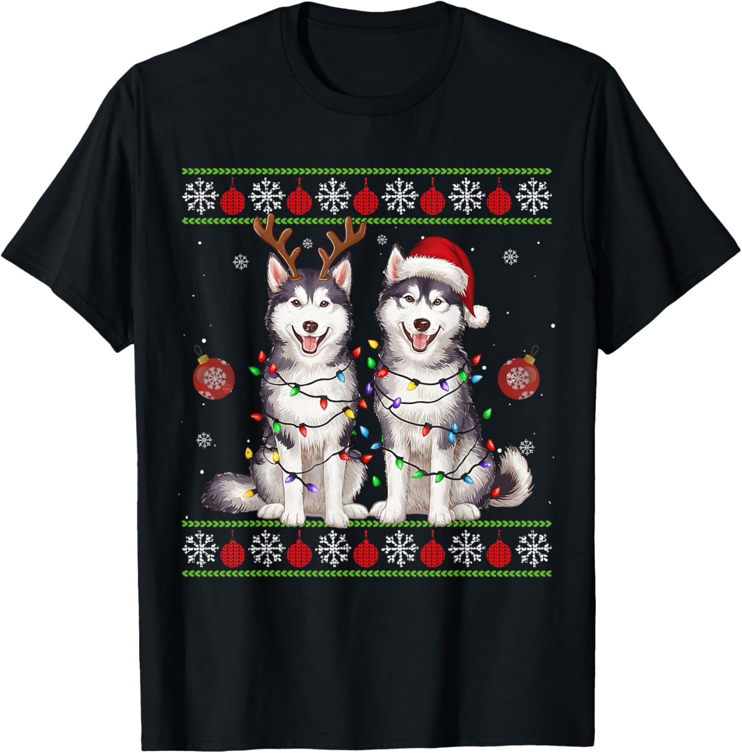 Siberian Husky Christmas Santa Reindeer Christmas Sweater T-Shirt