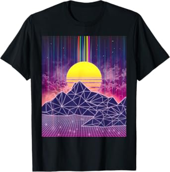 Retro Digital Sunset 1980s Vaporwave Aesthetic Art T-Shirt