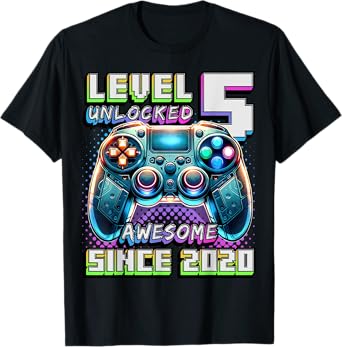 5th Birthday Boy Level 5 Gamer 5 Year Video Game Party T-Shirt
