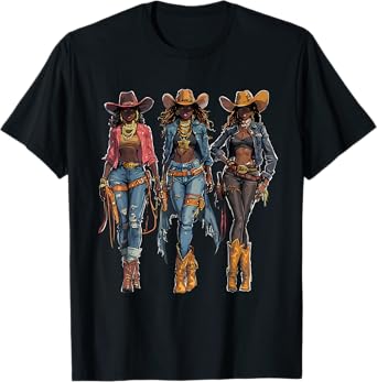 Black African American Cowgirl Western Country Texas Rodeo T-Shirt