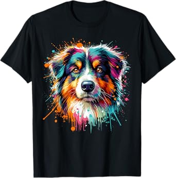 Aussie Splash Art Colorful Australian Shepherd T-Shirt