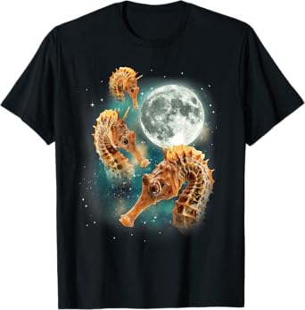 Three Seahorses Moon | 3 Cute Ocean Marine Animal Sea Horse T-Shirt