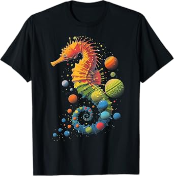 Sea Horse Planets Colorful Animal Art Graphic Sea Horse T-Shirt