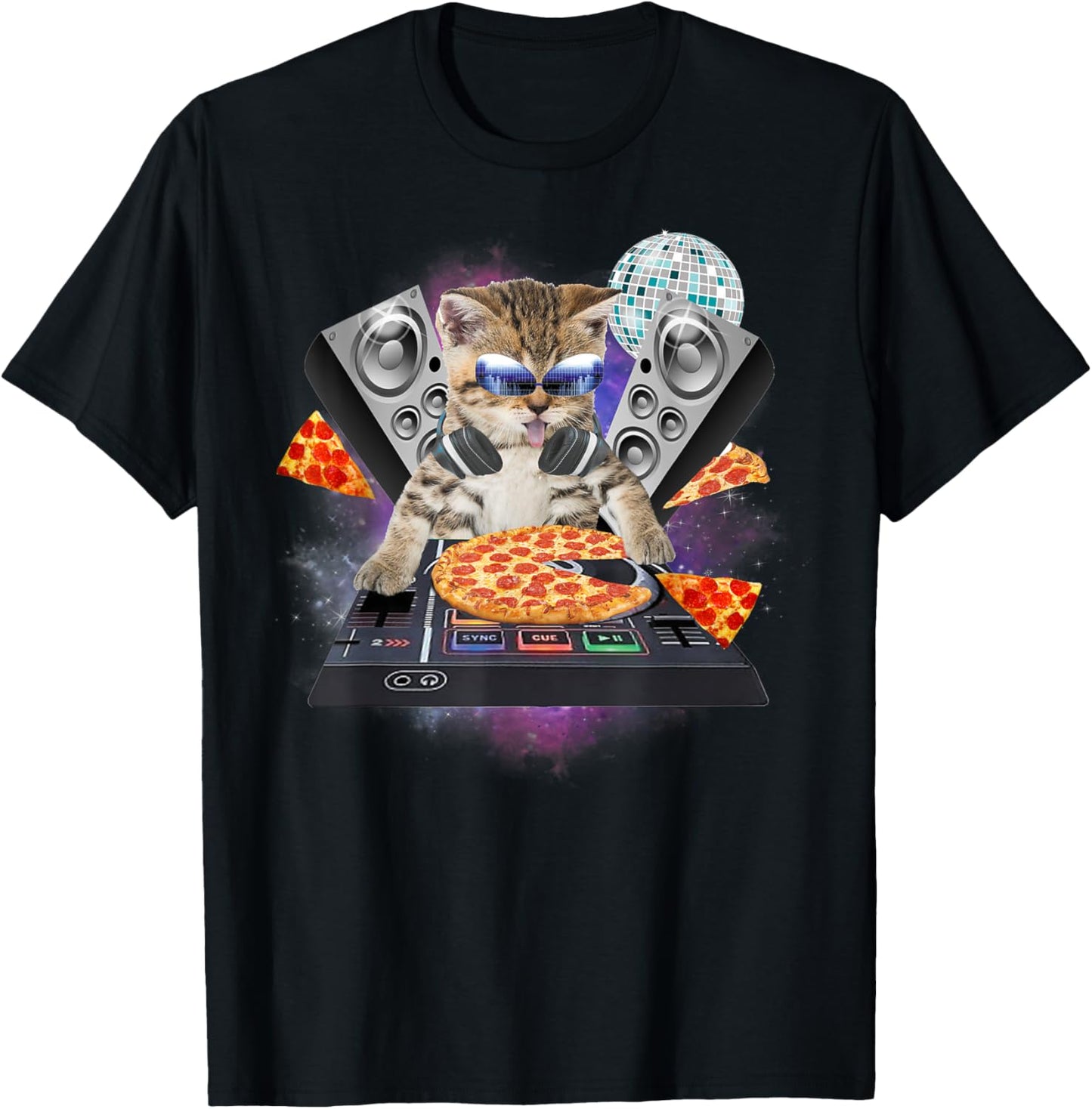 Funny Galaxy DJ Pizza Cat Gift | Space Pizza Kitty Tee T-Shirt