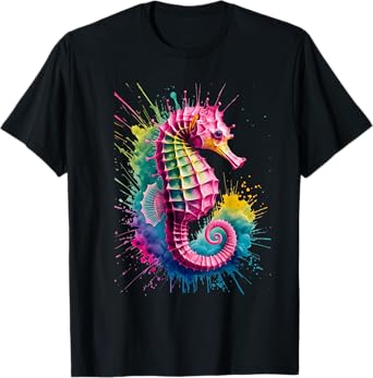 Seahorse Men Woman Colorful Watercolor Seahorse T-Shirt