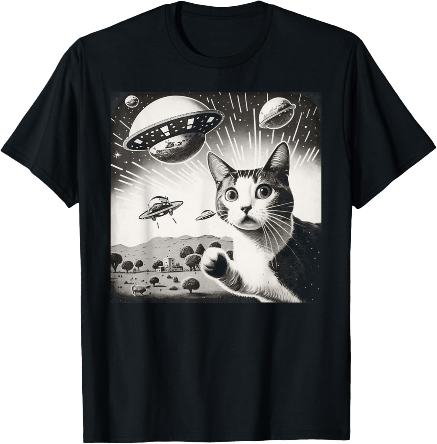 Cat Incident Involving UAPs Funny UFO Retro Aliens T-Shirt