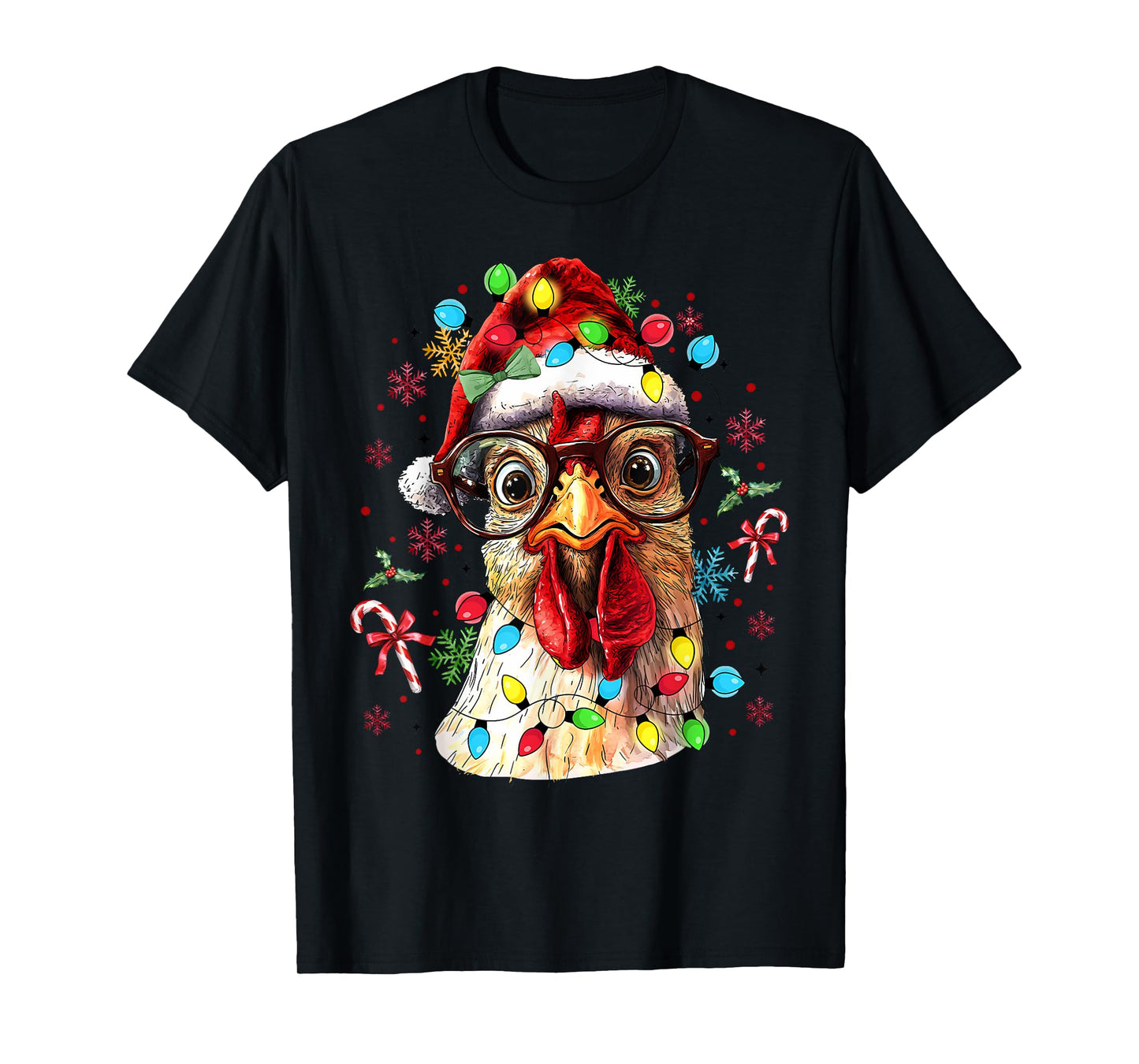 Christmas Lights Chicken Santa Funny Xmas Tree Chicken T-Shirt