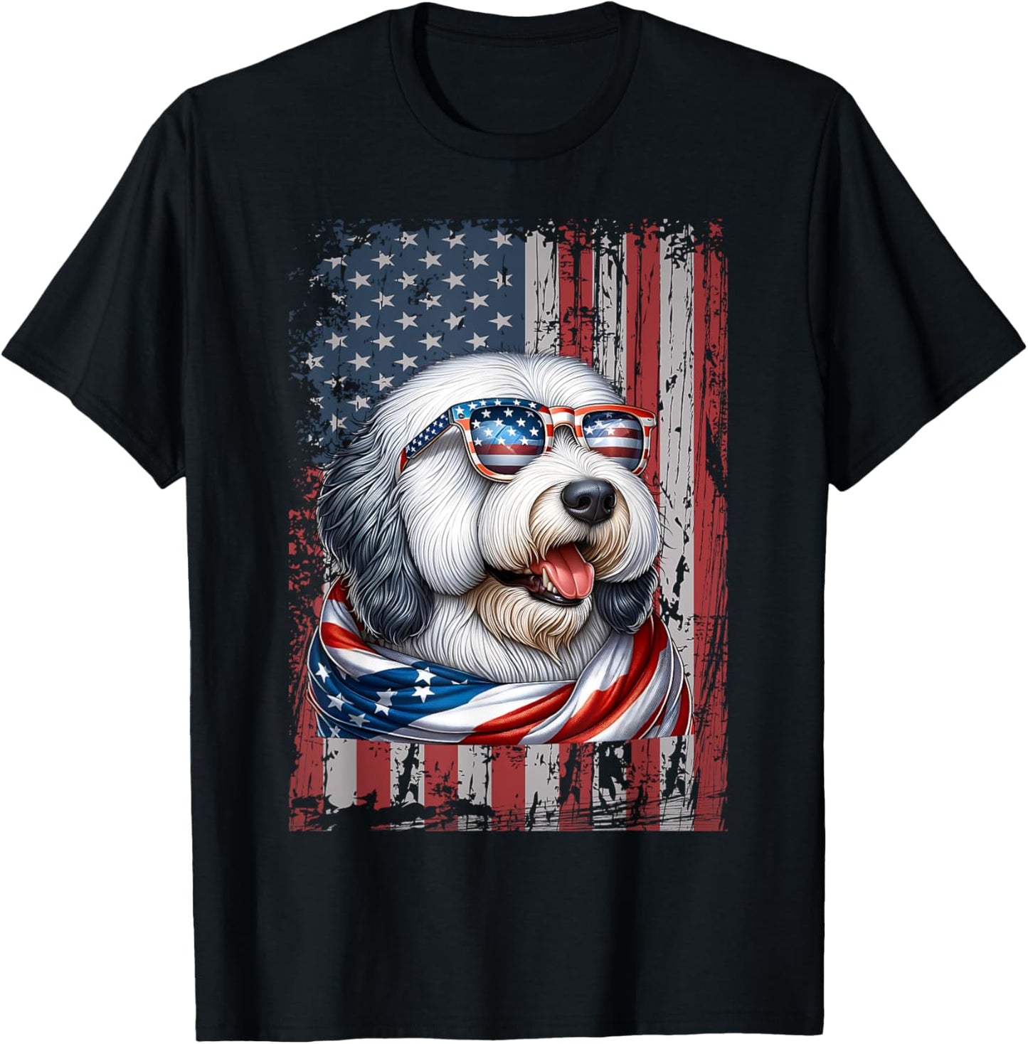 Old English Sheepdog Dog Lover US Flag 4th Of July Patriotic T-Shirt