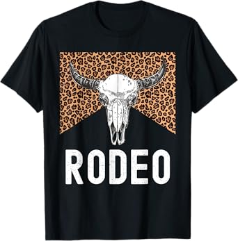 Leopard Rodeo Graphic Tees Cowgirl Cowboy Killers Bull Horn T-Shirt