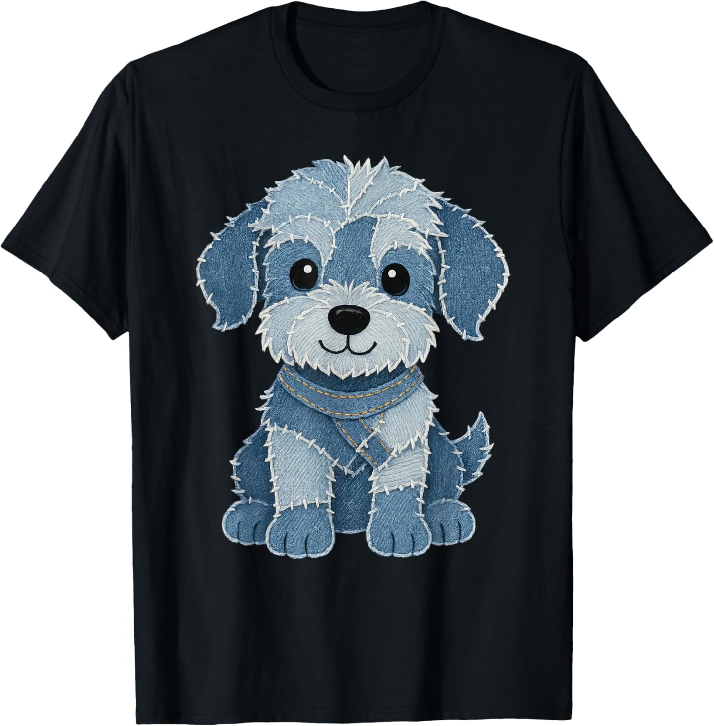 retro funny denim patch animal dog art T-Shirt