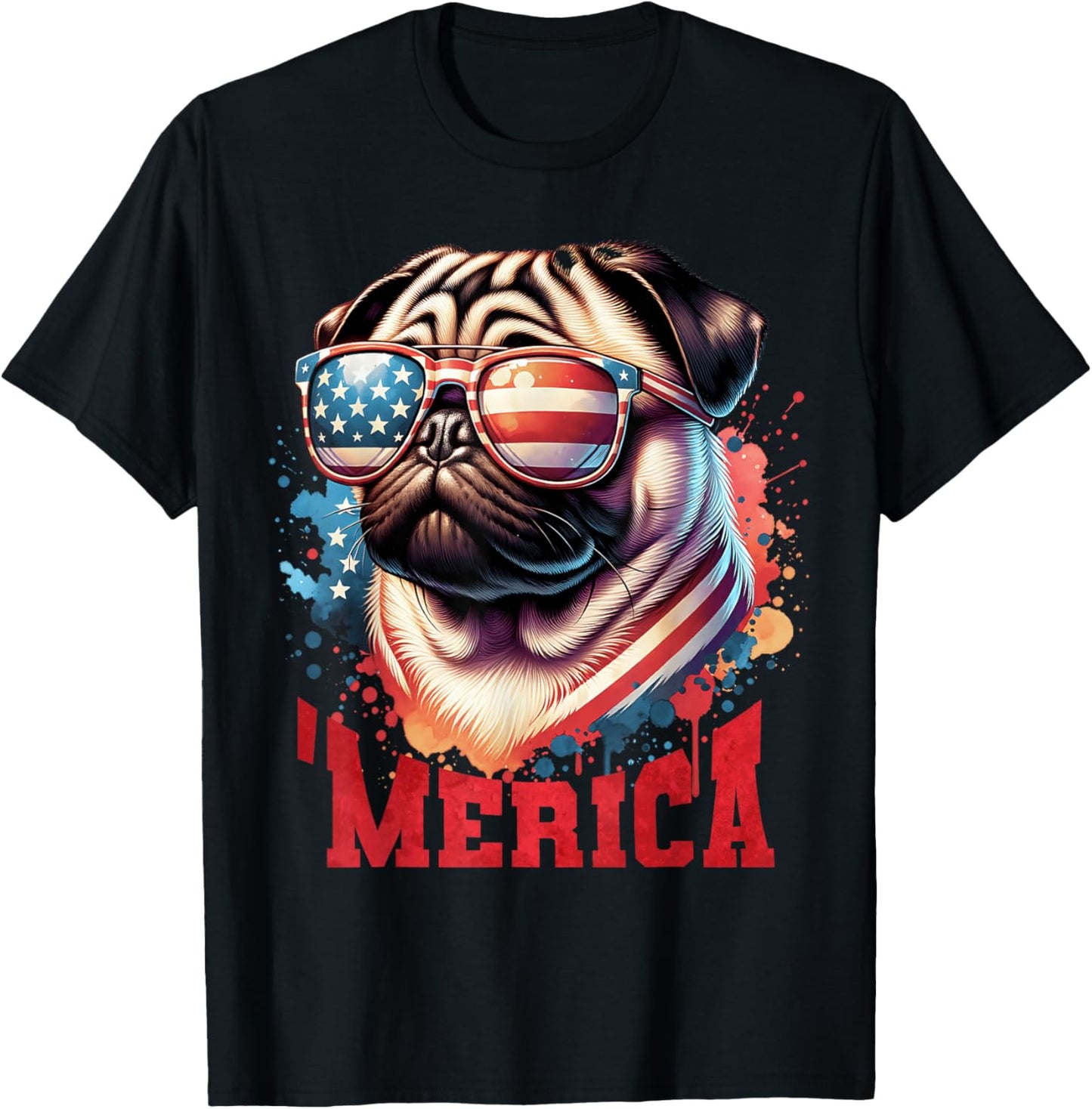 Pug Sunglasses 4th of July Merica USA Flag Dog Lover Men T-Shirt