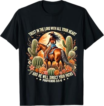 Vintage Western Christian Cowgirl Proverbs 3:5-6 Faith T-Shirt
