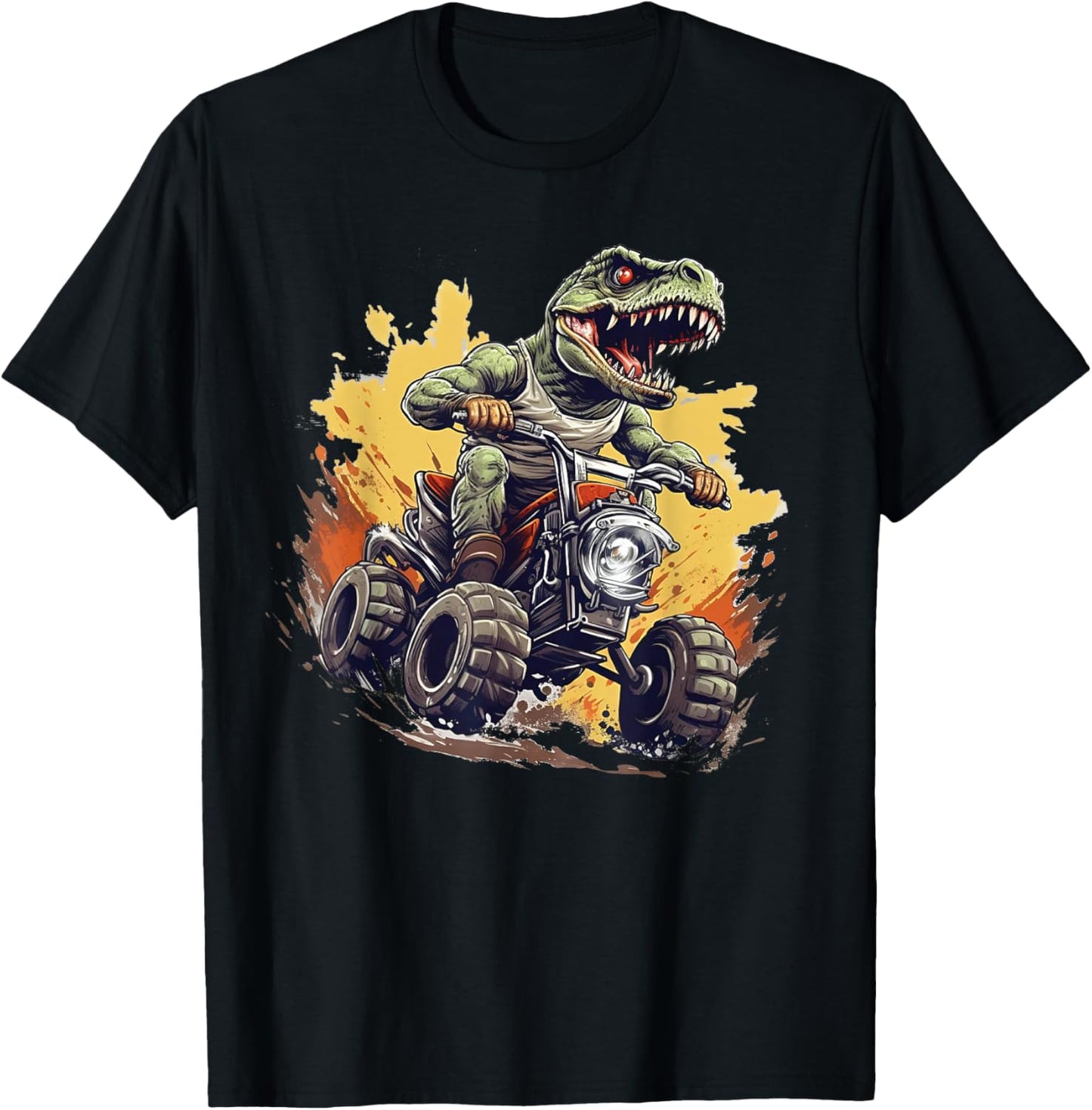 Monster Truck T Rex Dinosaur Flames Retro Sunset Boys T-Shirt