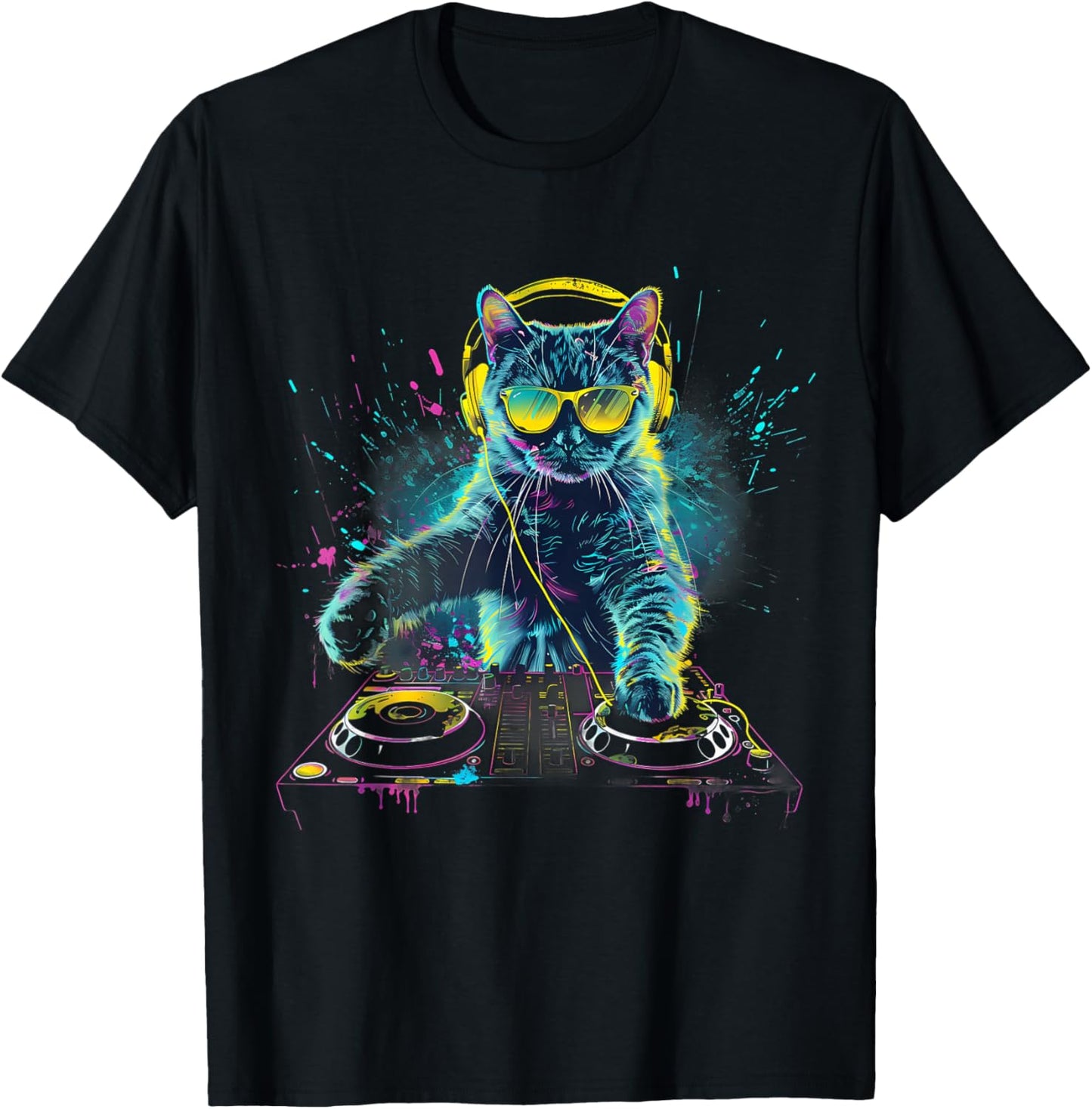 DJ Cat Splash House Music Beatmaker EDM Turntable DJ Cat T-Shirt